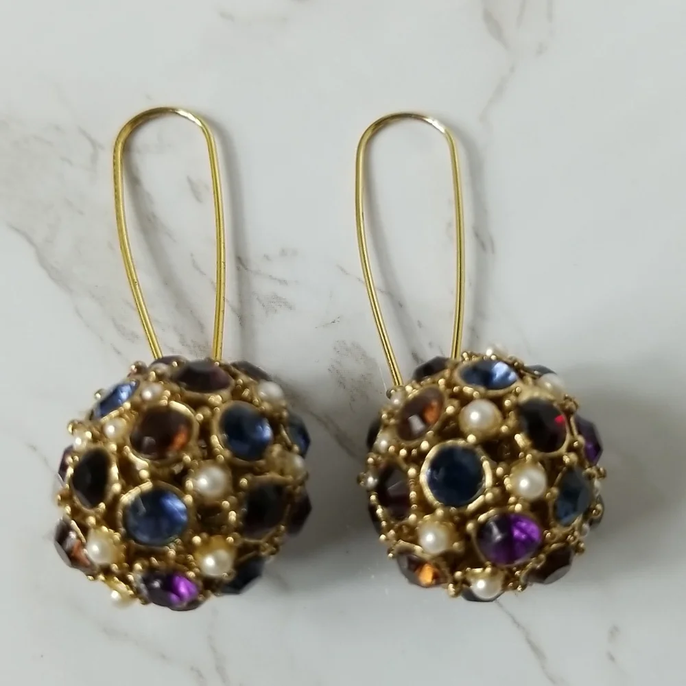 Gold tone and multi colored stone Bracelet and Earring Set